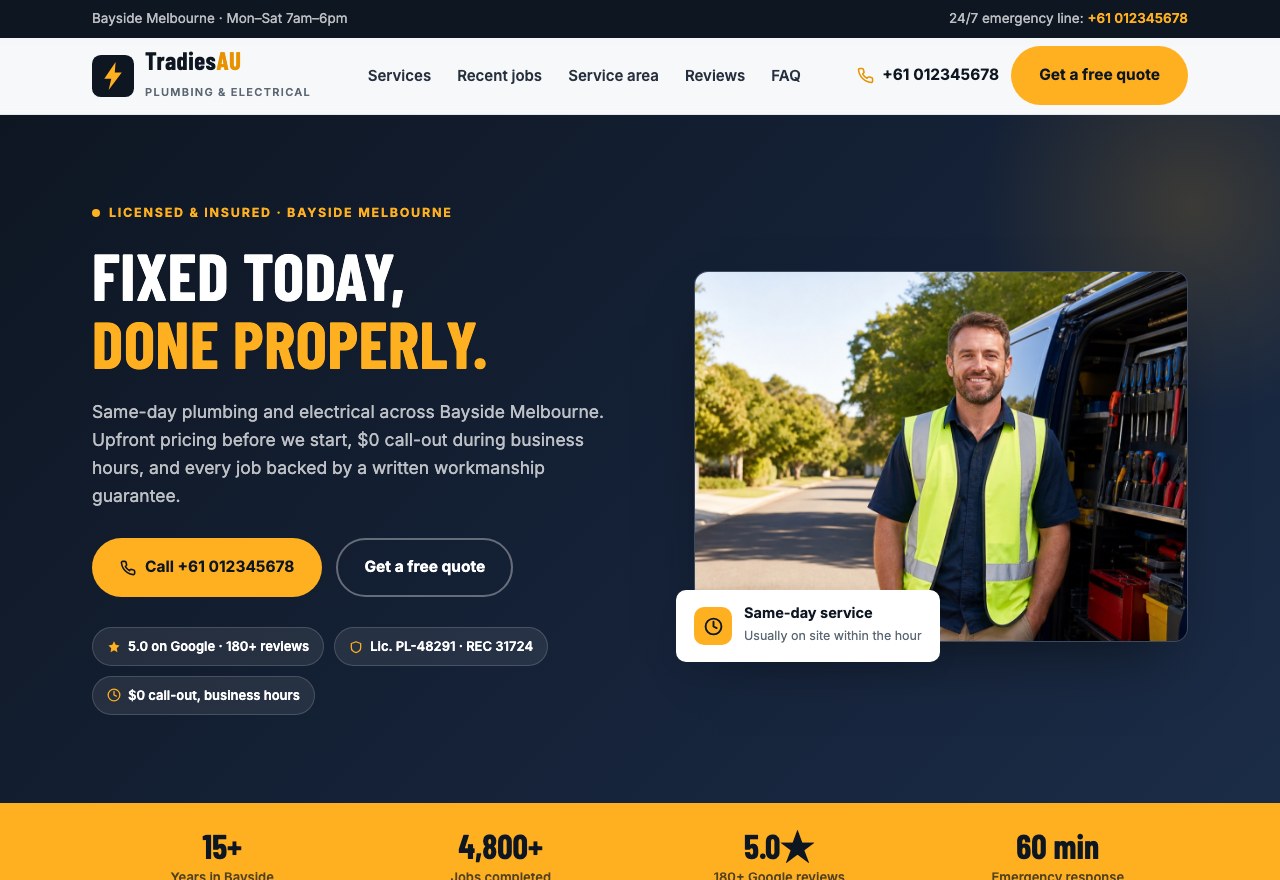 Tradie site · concept — screenshot 1
