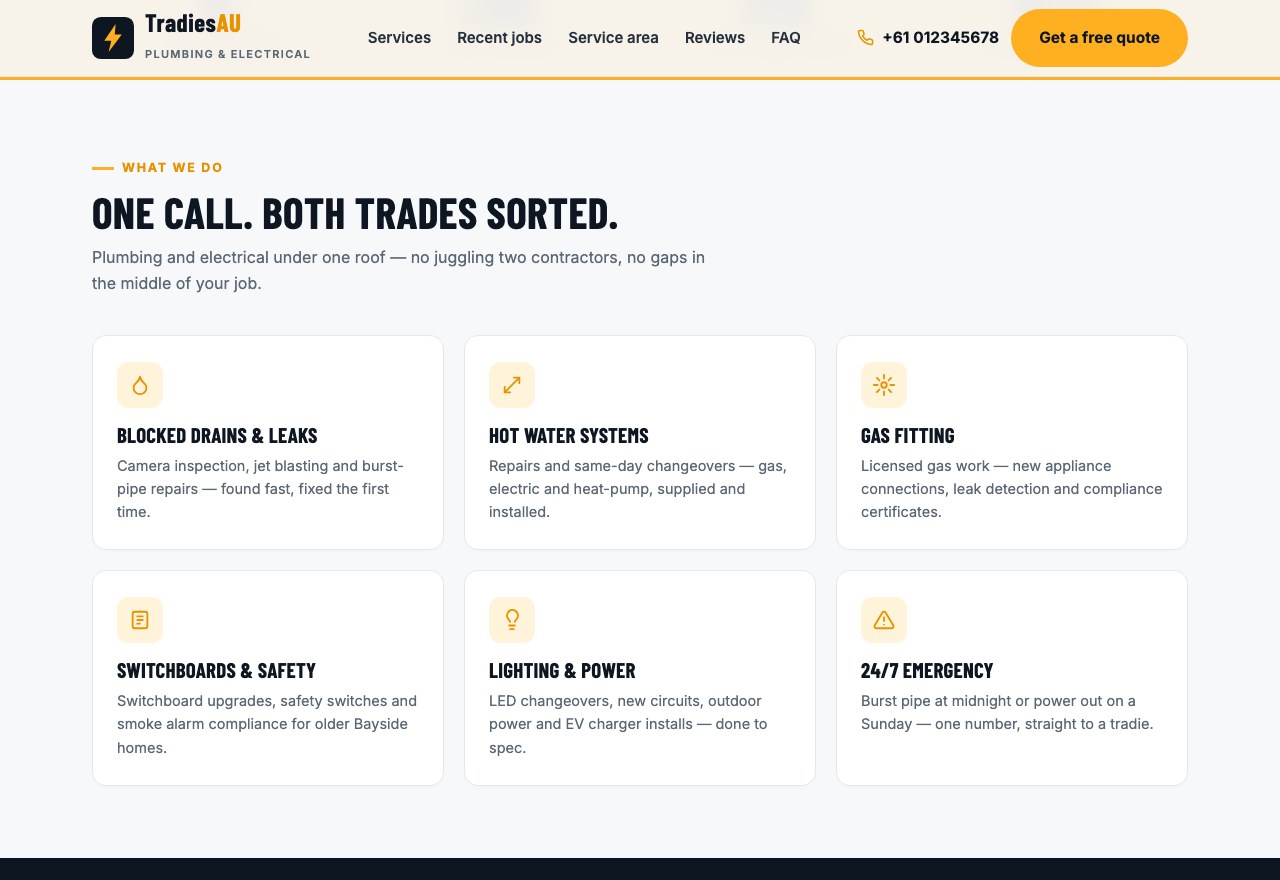 Tradie site · concept — screenshot 2